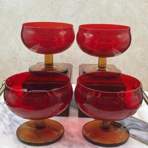 Vintage MCM Block Crystal Ruby And Amber Brandy Glasses With Cadmium Glow 1960's
